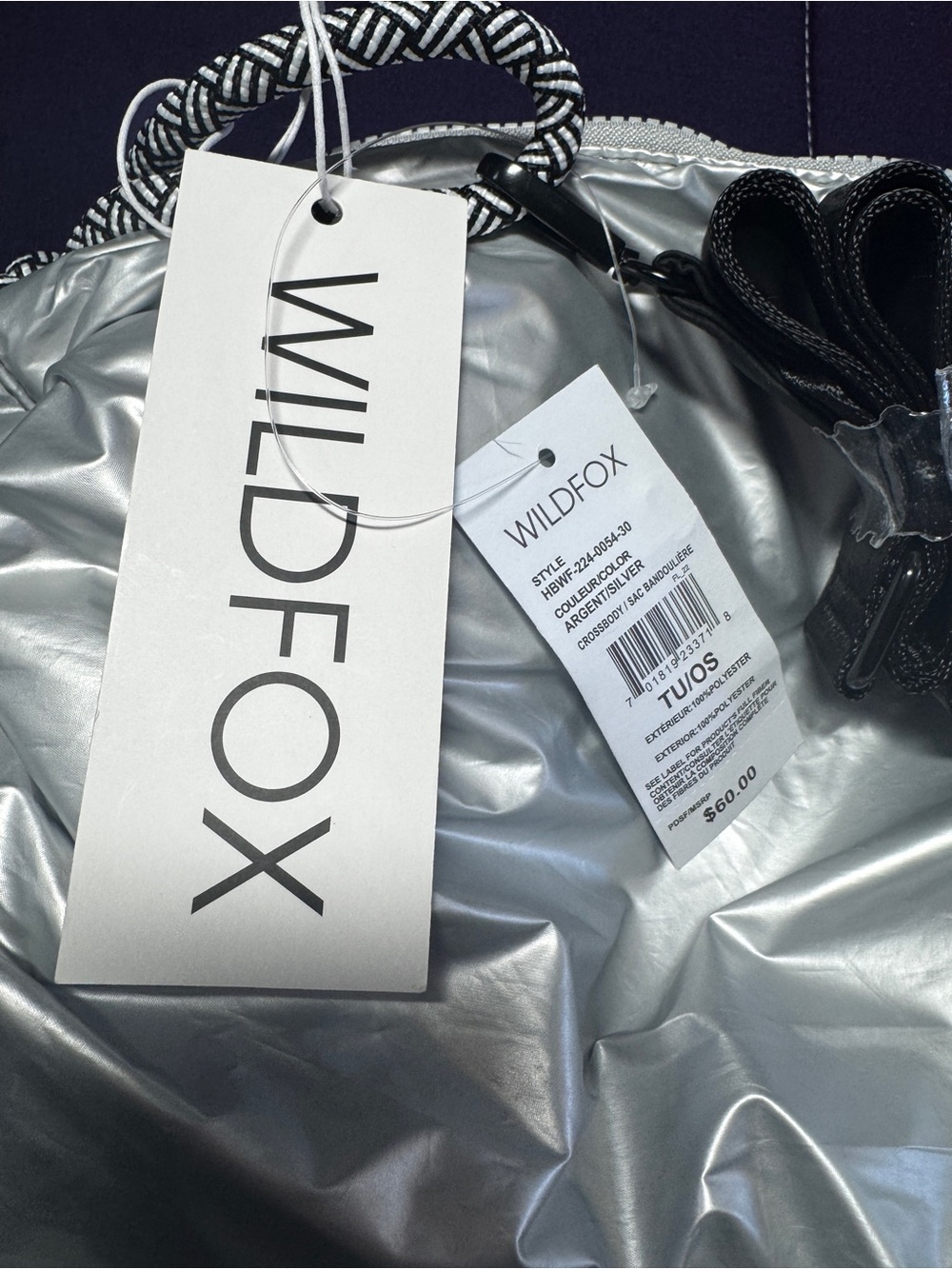 Wildfox Silver Metallic Drawstring Tote NWT - Picture 2 of 12